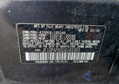 2016 Subaru Impreza Sport Premium из США, поврежденный, VIN JF1GPAP68G8249383